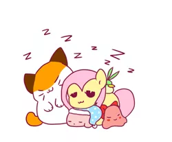 Size: 723x600 | Tagged: artist:milkwolf, ask-friendlyshy, chuchu, cute, fluttershy, kirby, nago, pitch, safe, sleepy, zzz