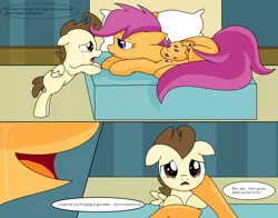 Size: 1261x988 | Tagged: adult, artist:eeveepikachuchan, bed, comic, crying, derpibooru import, dialogue, dying, feels, hospital, ill, older, plague, pound cake, sad, safe, scootaloo, sick