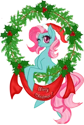 Size: 957x1422 | Tagged: artist:mlpazureglow, christmas, derpibooru import, g3, g3 to g4, generation leap, holly, merry christmas, minty, safe, solo, wink, wreath
