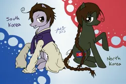 Size: 2548x1699 | Tagged: artist:cisol, derpibooru import, nation ponies, north korea, safe, south korea