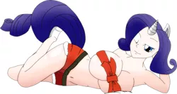 Size: 2231x1200 | Tagged: suggestive, artist:pablossb, derpibooru import, rarity, human, breasts, busty rarity, christmas, curvy, eared humanization, female, horned humanization, humanized, light skin, sexy, solo, solo female, strategically covered, tailed humanization, teasing, wink