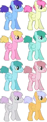 Size: 797x2059 | Tagged: safe, artist:sachikomerry, artist:starryoak, derpibooru import, april showers, blueberry cloud, endless clouds, heart throb, pumpkin tart, rosewing, spring melody, sprinkle medley, unnamed pony, pegasus, pony, male, rule 63, simple background, stallion, transparent background