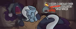 Size: 1057x416 | Tagged: safe, artist:fauxsquared, artist:herny, derpibooru import, edit, princess luna, trixie, luna-afterdark, snuggling, trixie is magic