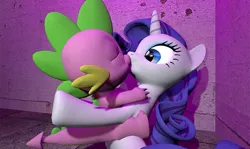 Size: 640x382 | Tagged: safe, derpibooru import, rarity, spike, 3d, female, gmod, kissing, lips, male, pink, shipping, sparity, straight, surprise kiss, surprised