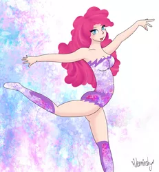 Size: 2775x3000 | Tagged: artist:verminshy, breasts, female, fili-second, human, humanized, kneesocks, leotard, light skin, makeup, pinkie pie, socks, solo, solo female, suggestive