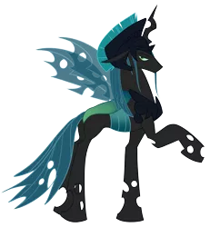 Size: 4161x4497 | Tagged: absurd resolution, artist:wicklesmack, changeling, changeling king, derpibooru import, helmet, king metamorphosis, queen chrysalis, raised hoof, rule 63, safe, simple background, solo, transparent background