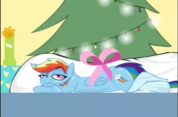 Size: 603x398 | Tagged: artist:cybersp0nge, body pillow, christmas, christmas tree, derpibooru import, female, link, newgrounds, rainbow dash, solo, solo female, suggestive, tree