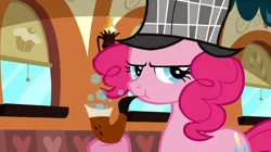 Size: 1050x590 | Tagged: safe, derpibooru import, screencap, pinkie pie, earth pony, pony, mmmystery on the friendship express, bubble pipe, deerstalker, female, hat, mare, solo