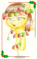 Size: 582x909 | Tagged: artist:flutterluv, christmas, derpibooru import, holly, safe, solo, traditional art, wild fire