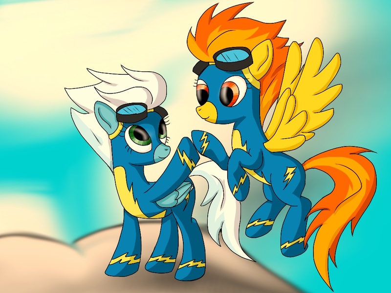 Size: 1024x768 | Tagged: artist:jabbie64, derpibooru import, fleetfoot, safe, spitfire, wonderbolts