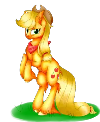 Size: 2450x3000 | Tagged: applejack, artist:shyshyoctavia, bandana, derpibooru import, hooves, rearing, safe, solo, unshorn fetlocks