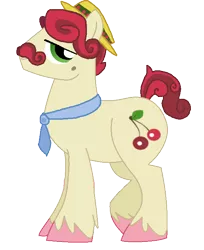 Size: 568x695 | Tagged: safe, artist:bronybase, artist:starryoak, derpibooru import, cherry jubilee, earth pony, pony, hat, moustache, necktie, rule 63, simple background, solo, transparent background, unshorn fetlocks