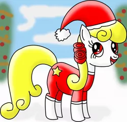 Size: 1195x1153 | Tagged: artist:mast88, christmas, clothes, derpibooru import, hat, holiday, oc, oc:yellowstar, safe, santa hat, solo, unofficial characters only