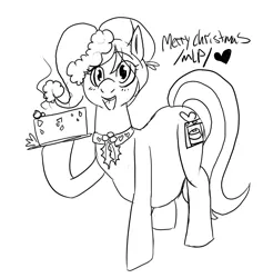 Size: 1937x1967 | Tagged: artist:dolly, belly, derpibooru import, fruitcake, hat, holly, /mlp/, monochrome, oc, oc:bundle joy, pregnant, safe, santa hat, solo, unofficial characters only