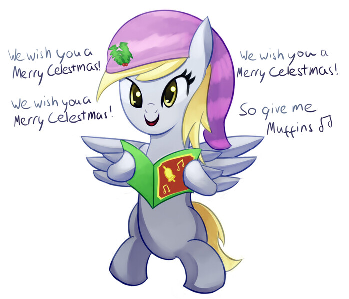 Size: 900x773 | Tagged: safe, artist:negativefox, derpibooru import, derpy hooves, pony, bipedal, caroling, holly, singing, solo