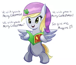 Size: 900x773 | Tagged: safe, artist:negativefox, derpibooru import, derpy hooves, pony, bipedal, caroling, holly, singing, solo