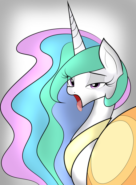 Size: 2263x3072 | Tagged: suggestive, artist:qcryzzy, artist:zev, derpibooru import, princess celestia, drool, female, looking at you, looking back, open mouth, solo, solo female, tongue out