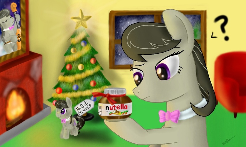 Size: 854x512 | Tagged: artist:yoshiringo, christmas, derpibooru import, fireplace, nutella, octavia melody, plushie, safe