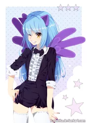 Size: 1200x1696 | Tagged: anime, artist:kayurita, bowtie, clothes, derpibooru import, eared humanization, human, humanized, light skin, nail polish, oc, oc:ishizko, safe, solo, stars, tuxedo, unofficial characters only, winged humanization