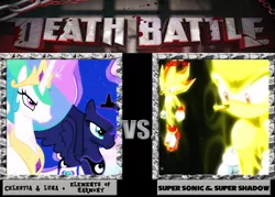 Size: 1008x720 | Tagged: safe, derpibooru import, princess celestia, princess luna, crossover, death battle, elements of harmony, exploitable meme, image, jpeg, meme, shadow the hedgehog, sonic the hedgehog, sonic the hedgehog (series), sonic x, super shadow, super sonic