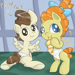 Size: 1000x1000 | Tagged: safe, artist:wonton soup, derpibooru import, pound cake, pumpkin cake, pony, baby cakes, baby, baby pony, cute, diaper, pixiv, siblings