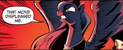 Size: 782x323 | Tagged: safe, artist:andypriceart, derpibooru import, idw, princess luna, tiberius, spoiler:comic, spoiler:comicm10, angry, glare, reaction image, red eyes, spread wings