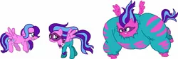 Size: 1725x577 | Tagged: safe, artist:ribbetlion, artist:starryoak, derpibooru import, flitterheart, saddle rager, pegasus, pony, angry, clothes, costume, flutterhulk, frown, glare, gritted teeth, mask, muscles, nervous, power ponies, ripped, scared, simple background, spread wings, the incredible hulk, white background