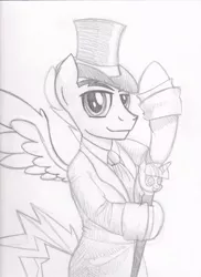 Size: 763x1048 | Tagged: safe, artist:drawponies, derpibooru import, oc, unofficial characters only, pegasus, pony, clothes, hat, male, monochrome, solo, stallion, top hat, traditional art, twilight scepter