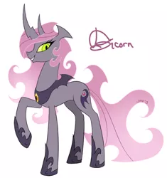 Size: 650x692 | Tagged: dead source, safe, artist:jiayi, derpibooru import, oc, unofficial characters only, bicorn, original species, pony, antagonist, female, mare, oc villain, raised hoof, simple background, solo, white background