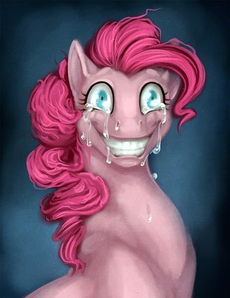 Size: 750x971 | Tagged: safe, artist:danjiisthmus, derpibooru import, pinkie pie, earth pony, pony, smile hd, abstract background, bust, crying, female, mare, smiling, solo