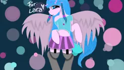 Size: 1920x1080 | Tagged: safe, artist:mrs-ponylicious, derpibooru import, oc, unofficial characters only, pony, semi-anthro, bipedal, clothes, decora, garters, heart, looking at you, miniskirt, shirt, skirt, solo, spread wings, stockings, sweet