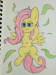 Size: 2448x3264 | Tagged: artist:quasarbooster, fart, female, fluttershy, on back, safe, smelly, solo, stink lines, visible stench