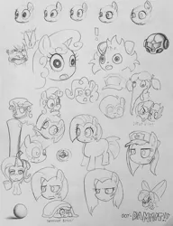 Size: 787x1024 | Tagged: safe, artist:melancholy, derpibooru import, apple bloom, babs seed, rarity, sweetie belle, espurr, :o, angry, drool, eyes closed, floppy ears, freckles, frown, hat, insanity, lip bite, open mouth, pouting, scared, sketch dump, smug, swearing, tongue out, unamused, wide eyes