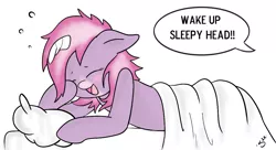 Size: 1127x615 | Tagged: artist:silver1kunai, bed, derpibooru import, morning ponies, oc, safe, sleepy, solo, stompy slippers, unofficial characters only, unusual unicorn