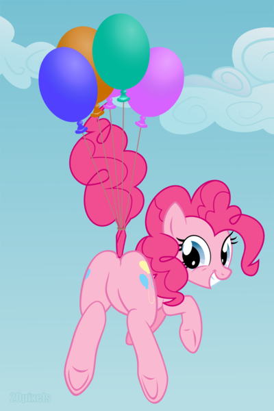 Size: 800x1200 | Tagged: artist:the smiling pony, balloon, censorship, derpibooru import, edit, explicit source, featureless crotch, floating, happy, hooves, looking at you, pinkie pie, plot, presenting, sky, smiling, solo, suggestive, then watch her balloons lift her up to the sky, underhoof