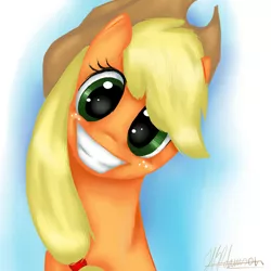 Size: 894x894 | Tagged: applejack, artist:sirskipper, derpibooru import, happy, looking at you, safe, smiling, solo, soul stare