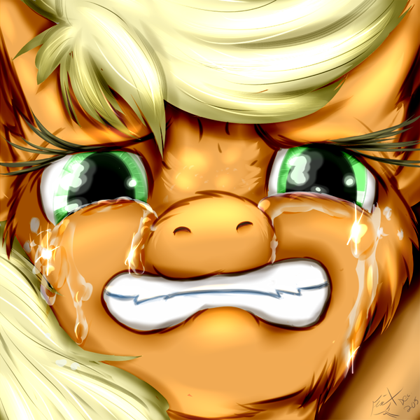 Size: 768x768 | Tagged: applejack, artist:frist44, blonde, crying, derpibooru import, emotional, eyes, face, gritted teeth, mouth, nose, sad, sadness, safe, solo, teeth