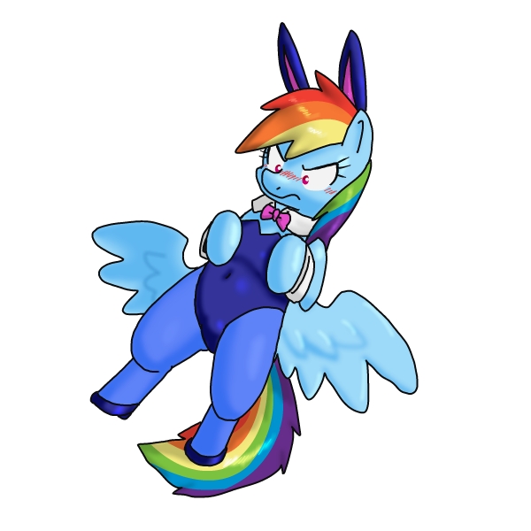 Size: 600x600 | Tagged: safe, artist:kushina13, derpibooru import, rainbow dash, blushing, bunny suit, clothes, female, image, jpeg, leotard, pantyhose, playboy bunny rainbow dash, rainbow dash always dresses in style, solo