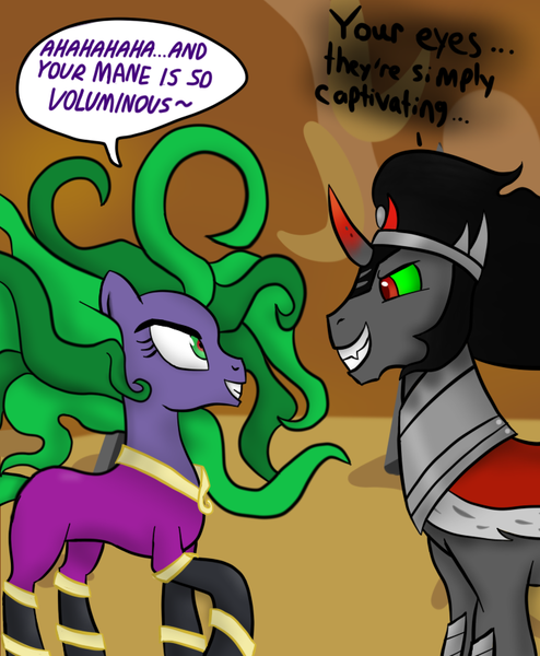 Size: 700x850 | Tagged: artist needed, derpibooru import, female, flirting, king sombra, male, mane-iac, safe, shipping, sombra empire, sombriac, straight