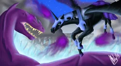 Size: 2202x1200 | Tagged: artist:ingratate, derpibooru import, dragon, nightmare moon, safe