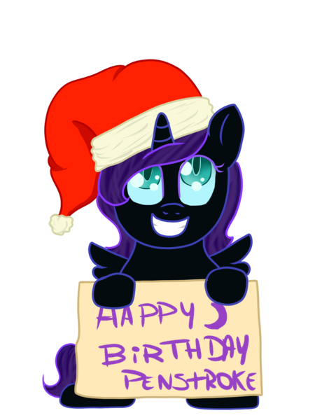 Size: 1600x2000 | Tagged: safe, artist:saturnstar14, derpibooru import, oc, oc:nyx, unofficial characters only, alicorn, pony, alicorn oc, grin, hat, looking up, pen stroke, santa hat, simple background, sitting, smiling, solo, spread wings