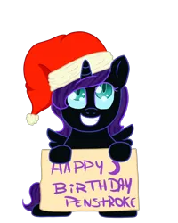 Size: 1600x2000 | Tagged: safe, artist:saturnstar14, derpibooru import, oc, oc:nyx, unofficial characters only, alicorn, pony, alicorn oc, grin, hat, looking up, pen stroke, santa hat, simple background, sitting, smiling, solo, spread wings