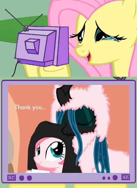 Size: 563x771 | Tagged: artist:mixermike622, crying, cuddling, derpibooru import, exploitable meme, feels, fluttershy, hug, meme, oc, oc:fluffle puff, queen chrysalis, safe, shipping, snuggling, tears of joy, tv meme