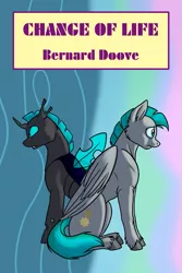 Size: 667x1000 | Tagged: safe, artist:foxenawolf, derpibooru import, oc, oc:whirring cogs, unofficial characters only, changeling, pegasus, pony, fanfic:change of life, book cover, change of life, commission, duality, fanfic art, fanfic cover, unshorn fetlocks