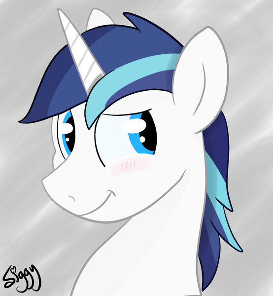 Size: 2438x2640 | Tagged: safe, artist:siggyderp, derpibooru import, shining armor, pony, unicorn, blushing, bust, cute, male, portrait, profile, shining adorable, signature, smiling, solo, stallion