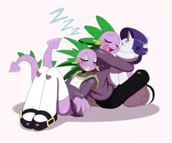 Size: 1973x1635 | Tagged: safe, artist:ss2sonic, derpibooru import, rarity, spike, anthro, dragon, barb, blushing, female, male, mary janes, plushie, rarity plushie, rule 63, self ponidox, shipping, sleeping, sparity, spikebarb, straight