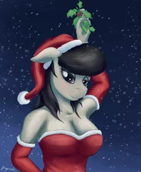 Size: 1000x1220 | Tagged: anthro, artist:angerelic, breasts, busty octavia, cleavage, derpibooru import, female, holly, holly mistaken for mistletoe, lip bite, octavia melody, solo, solo female, suggestive