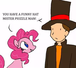 Size: 484x438 | Tagged: artist:kazirede, crossover, derpibooru import, hat, hershel layton, pinkie pie, professor layton, safe, top hat