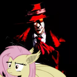 Size: 1200x1200 | Tagged: safe, derpibooru import, edit, fluttershy, bat pony, pony, alucard, flutterbat, hellsing, obligatory pony, race swap, vector