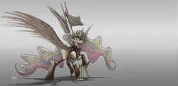 Size: 2200x1061 | Tagged: armor, artist:ncmares, derpibooru import, princess celestia, safe, solo, spear, warrior, warrior celestia, weapon